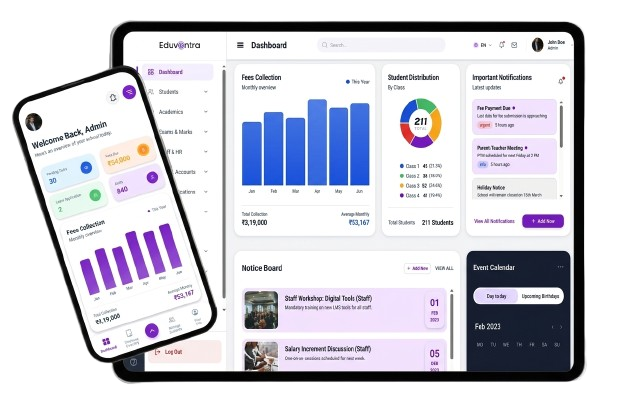 Eduvontra School Management ERP Mobile Dashboard Preview